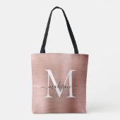 Roze roze roodbruine monogram geborsteld metaal sc tote bag (Achterkant)