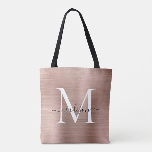 Roze roze roodbruine monogram geborsteld metaal sc tote bag (Achterkant)