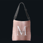 Roze roze roodbruine monogram grafisch geborsteld  crossbody tas<br><div class="desc">Glam Roze Rose Gold Bored Metal Script Monogram Canvas tas</div>