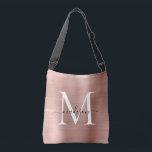 Roze roze roodbruine monogram grafisch geborsteld  crossbody tas<br><div class="desc">Glam Roze Rose Gold Bored Metal Script Monogram Canvas tas</div>