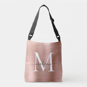 Roze roze roodbruine monogram grafisch geborsteld crossbody tas