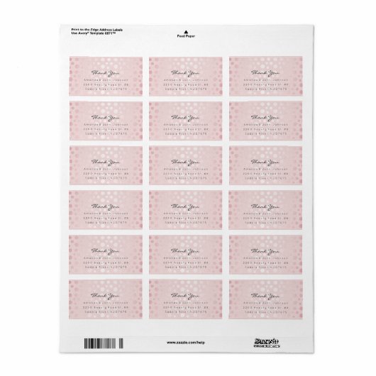 Roze roze roodbruine Stippen penseelstreek Dank u Etiket (Full Sheet)