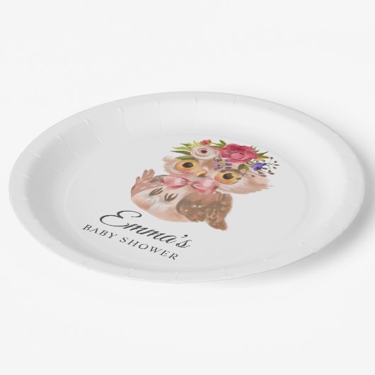 Roze roze roodbruine Waterverf Baby shower Papieren Bordje (Gekanteld)