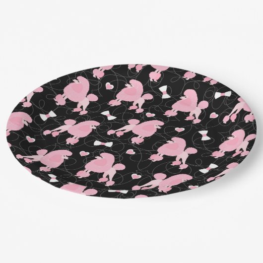 Roze roze roodjes en roze roestbont zwart papieren bordje (Gekanteld)