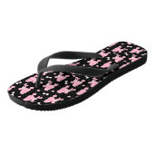 Roze roze roodjes en roze roestbont zwart teenslippers (Schuin)