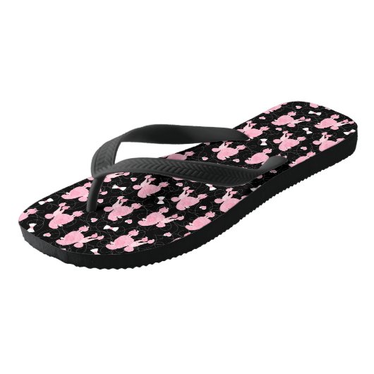 Roze roze roodjes en roze roestbont zwart teenslippers (Schuin)