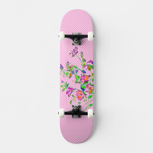 roze roze roodpolka-stippen skateboard (Voorkant)