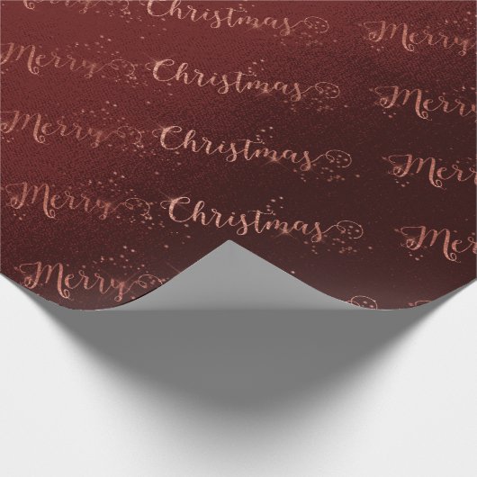 Roze roze roodroodbruine kerstscript cadeaupapier (Hoek)