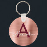 Roze roze roodroodbruine roestvrij stalen monogram sleutelhanger<br><div class="desc">Roze Rose Gold en Bourgogne Marsala Faux Roestvrij staal Metallic Elegant Sleutelhanger. Deze Sleutelhangers kunnen worden aangepast om uw initiaal en voornaam te omvatten. Deze sleutelketens maken geweldige verjaardag,  vrijgezellenfeest of bacheloretfeesten.</div>
