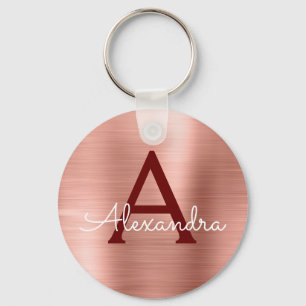 Roze roze roodroodbruine roestvrij stalen monogram sleutelhanger