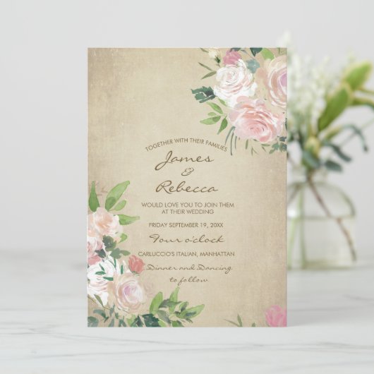  roze roze roodroos trouwe doucheuitnodiging kaart (Staand voorkant)