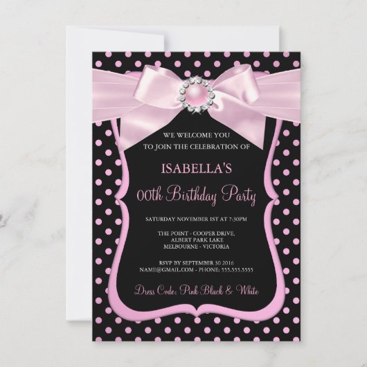  roze roze roodroze zwarte poladot Birthday Kaart (Voorkant)