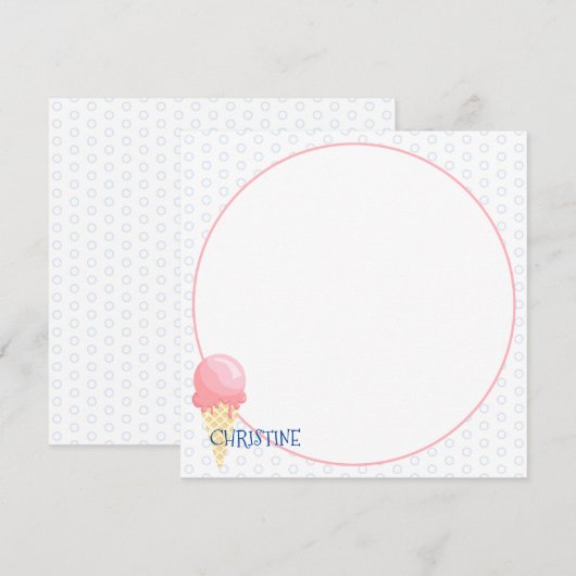 Roze roze roomcrèmeconus, afbeelding, aangepaste n notitiekaartje (Voorkant / Achterkant)