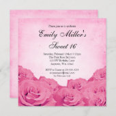 Roze Roze Roos 16 Birthday Party Kaart (Voorkant / Achterkant)
