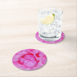 roze roze roos ronde kartonnen onderzetter