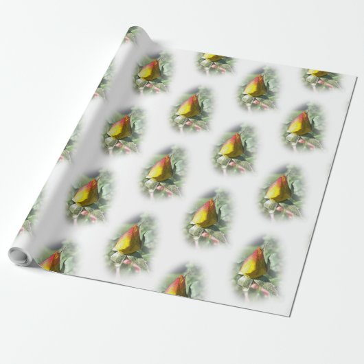 roze roze rosebud cadeaupapier (Uitgerold)