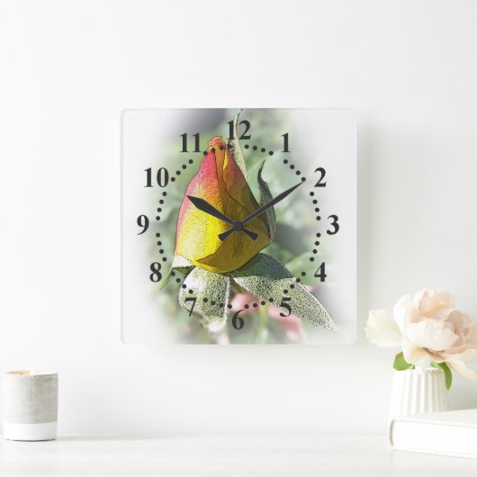 roze roze rosebud vierkante klok (Huis)