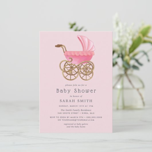  roze roze roulband Baby shower Kaart (Staand voorkant)