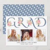 Roze roze roze AFSTUDEERDER roze foto Aankondiging (Voorkant / Achterkant)