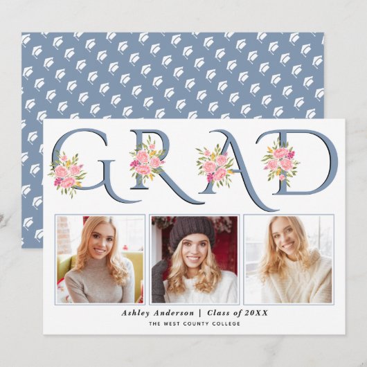 Roze roze roze AFSTUDEERDER roze foto Aankondiging (Voorkant / Achterkant)