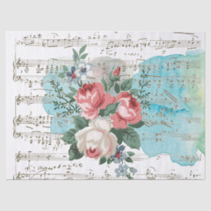 Roze roze roze blauwe Waterverf Blauw Muziek Vinta Tissuepapier