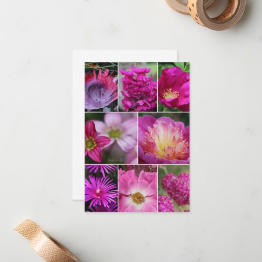 Roze Roze Roze Bloem Notitiekaartje (Voorkant / Achterkant in situ)