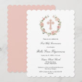 Roze roze roze bloemen Eerste communiqué Uitnodigi Kaart (Voorkant / Achterkant)