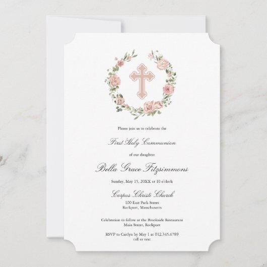 Roze roze roze bloemen Eerste Gemeenschap Kaart (Voorkant)