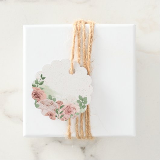 roze roze roze bloemen en bladeren bedankjes labels (In situ)