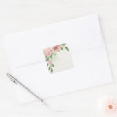 roze roze roze bloemen en bladeren vierkante sticker (Envelop)