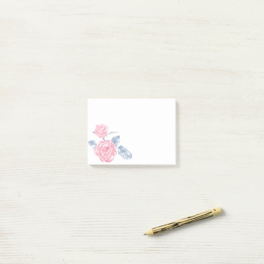 Roze roze roze bloemen in de kunstpost post-it® notes (Op bureau)