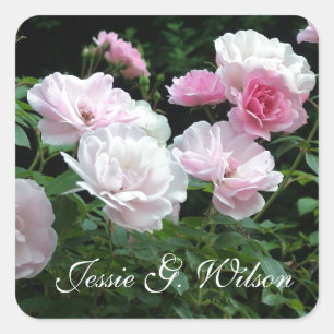 roze roze roze bloemen vierkante sticker