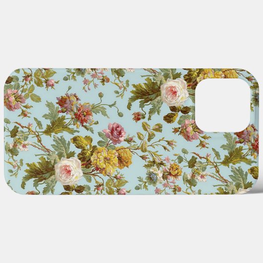 Roze roze roze bloemenpatroon op parelblauw Case-Mate iPhone case (Achterkant (horizontaal))