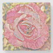 Roze roze roze bloemschilderij stenen onderzetter (Voorkant)