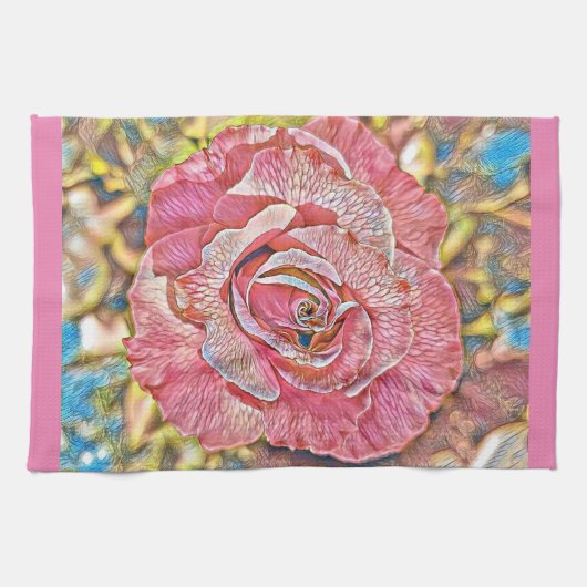 Roze roze roze bloemschilderij theedoek (Horizontaal)