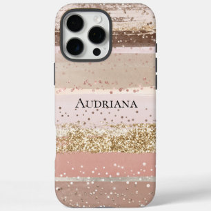 Roze Roze Roze Chocolade Gouden Glitter Strepen iPhone 16 Pro Max Hoesje