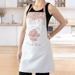 Roze roze roze druppels bakkerij gebak Chef Schort<br><div class="desc">Hier is een wonderlijke manier om het plezier van het bakken toe te voegen. Voeg extra glans toe aan je culinaire avonturen wanneer je dit elegante, verfijnde, eenvoudige en moderne schort draag. Een dunne, roze roze roze goudcakaart, glitterdruppels en handgeschreven typografie bedekken een witte achtergrond. Personaliseer met jouw naam, zaken,...</div>