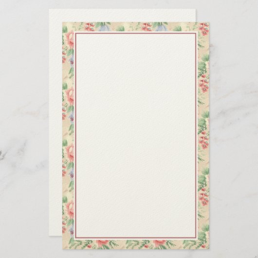 roze roze roze en blauw bloempatroon briefpapier (Voorkant / Achterkant)