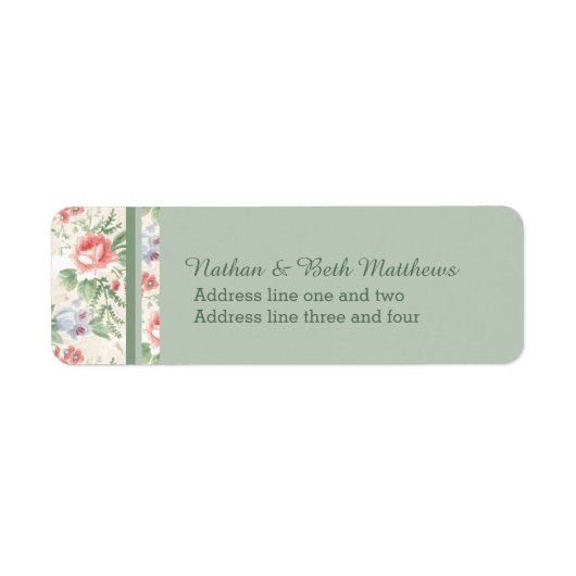 roze roze roze en blauw bloempatroon etiket (Voorkant)