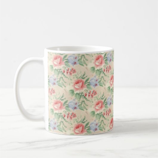  roze roze roze en blauw bloempatroon koffiemok (Links)