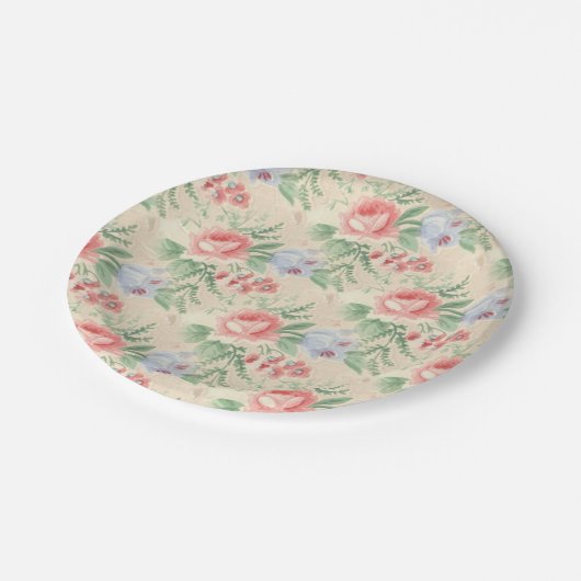 roze roze roze en blauw bloempatroon papieren bordje (Gekanteld)