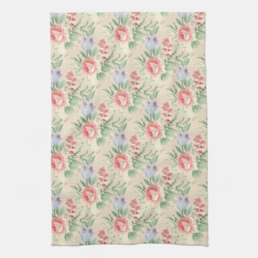  roze roze roze en blauw bloempatroon theedoek (Verticaal)