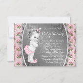 Roze Roze Roze en Grijs Baby shower Kaart (Voorkant)