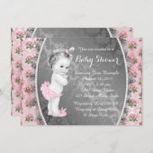  Roze Roze Roze en Grijs Baby shower Kaart (Voorkant / Achterkant)