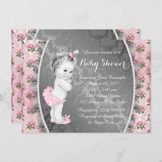  Roze Roze Roze en Grijs Baby shower Kaart (Voorkant / Achterkant)