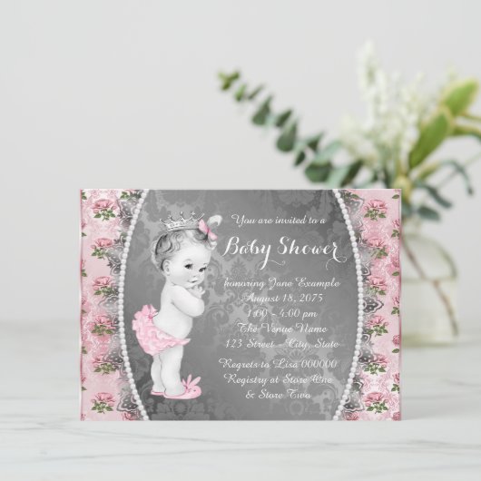  Roze Roze Roze en Grijs Baby shower Kaart (Staand voorkant)