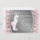  Roze Roze Roze en Grijs Baby shower Kaart (Voorkant)