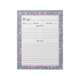 Roze Roze Roze Floral Dusty Blue Pattern Recipe Notitieblok
