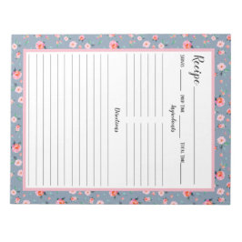 Roze Roze Roze Floral Dusty Blue Pattern Recipe Notitieblok
