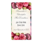 Roze roze roze florale romantische trouwwijn fles etiket (Voorkant)